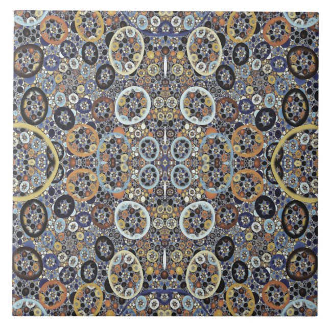 Azulejo Resumen de mosaico Oro azul Arte fractal blanco (Frente)