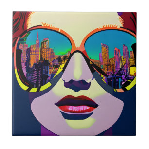 Azulejo Resumen de mujer con gafas de sol con reflexión en