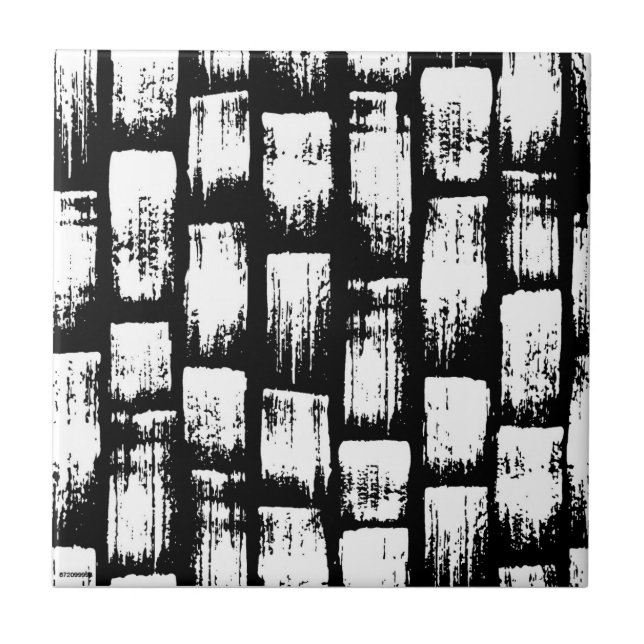 Azulejo Resumen de pincel blanco y negro (Frente)