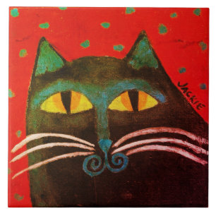 Azulejo Resumen de pintura de gato negro
