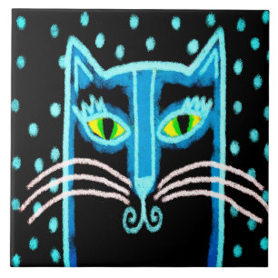 Azulejo Resumen de pintura de gato negro digital