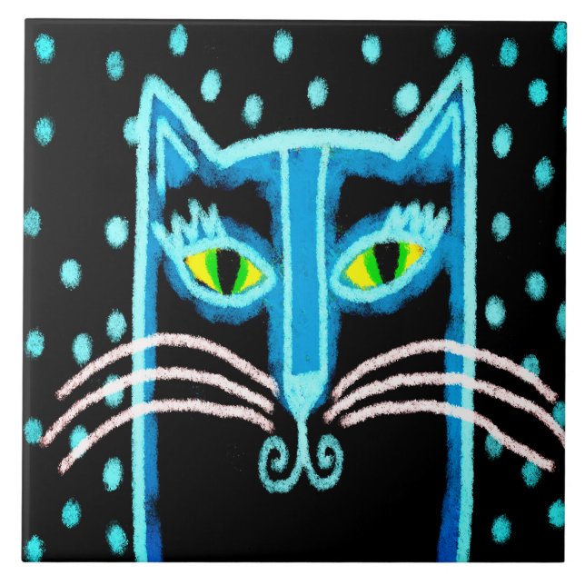 Azulejo Resumen de pintura de gato negro digital (Frente)
