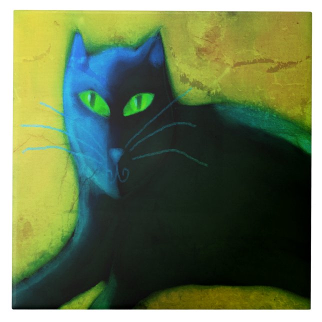 Azulejo Resumen de pintura digital de gatos (Frente)