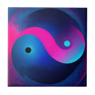 Azulejo Resumen de serenidad: Yin Yang en rosa y azul