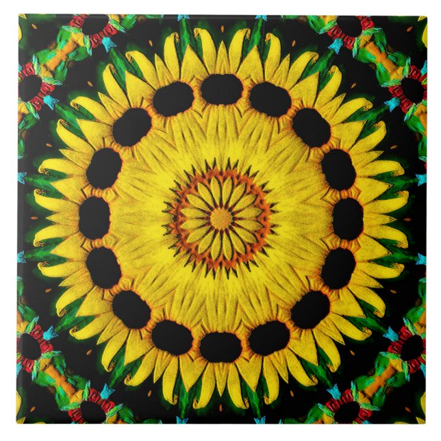 Azulejo Resumen de Sunny Black Eyed Susan Rudbeckia Mandal (Frente)