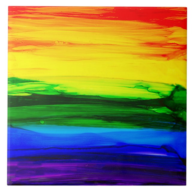 Azulejo Resumen de tinta de alcohol arcoiris (Frente)