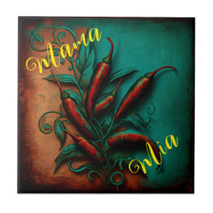 Azulejo Resumen de verdigris pintura de chile rojo