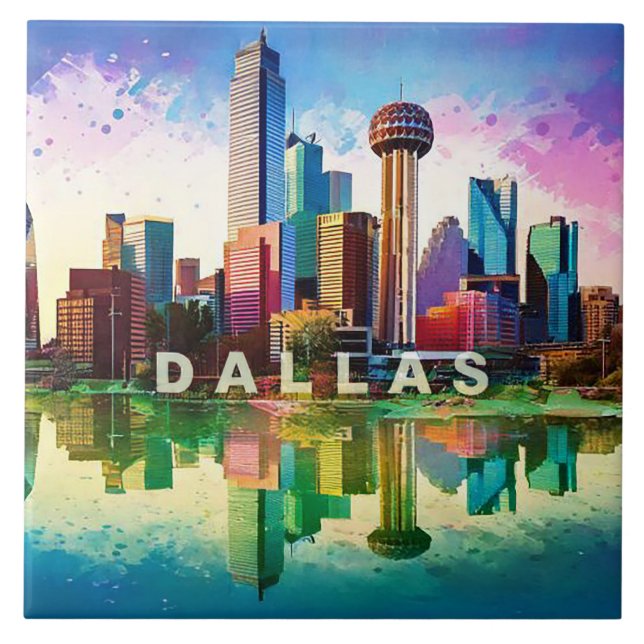Azulejo Resumen del paisaje urbano moderno de Dallas Skyli (Frente)