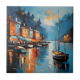 Azulejo Resumen del puerto impresionista al atardecer