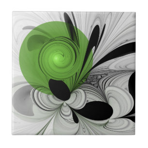 Azulejo Resumen en blanco y negro con arte fractal verde