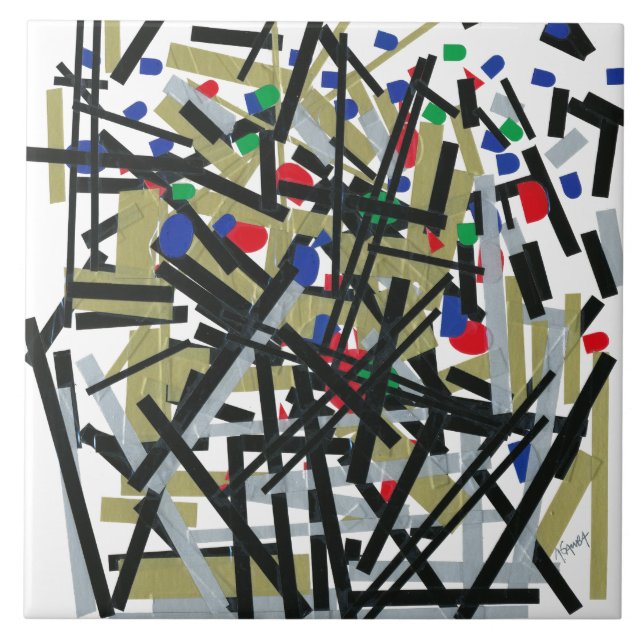 Azulejo Resumen en cinta y letras 1 (Frente)