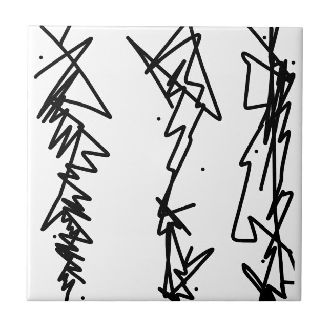 Azulejo Resumen Esbozo de arte Blanco negro (Frente)