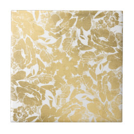 Azulejo Resumen Faux Gold Patrón Floral Cerámica Tile