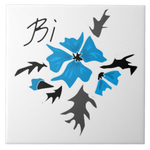 Azulejo Resumen flor azul moderno gris hojas negro prin