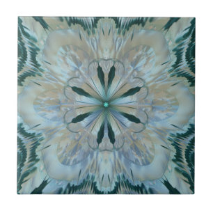 Azulejo Resumen Flor Fractal Verde azulado Gris azul blanc