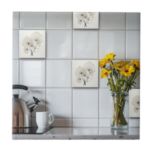 Azulejo Resumen Floral Blanca Y Negra