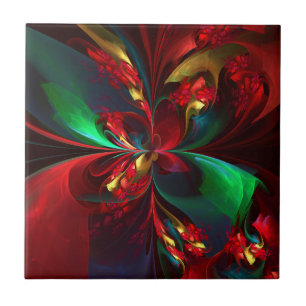 Azulejo Resumen floral moderno Patrón verde rojo del arte