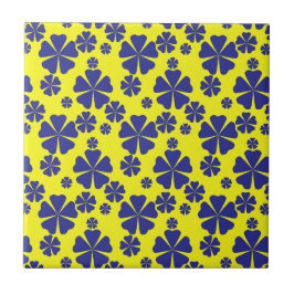 Azulejo Resumen Floral Retro Azul Sobre Patrón Amarillo
