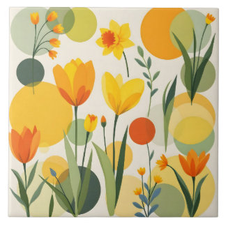 Azulejo Resumen Flores De Primavera Amarilla Tile Cerámico