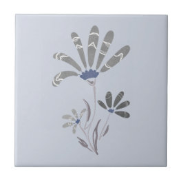 Azulejo Resumen Flores psicodélicas en escala de grises