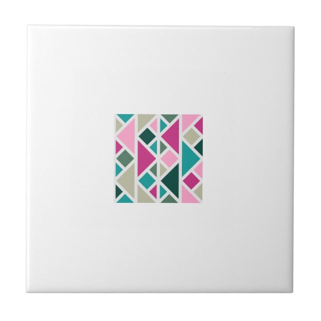 Azulejo Resumen fucsia turquesa geométrica rosa (Frente)