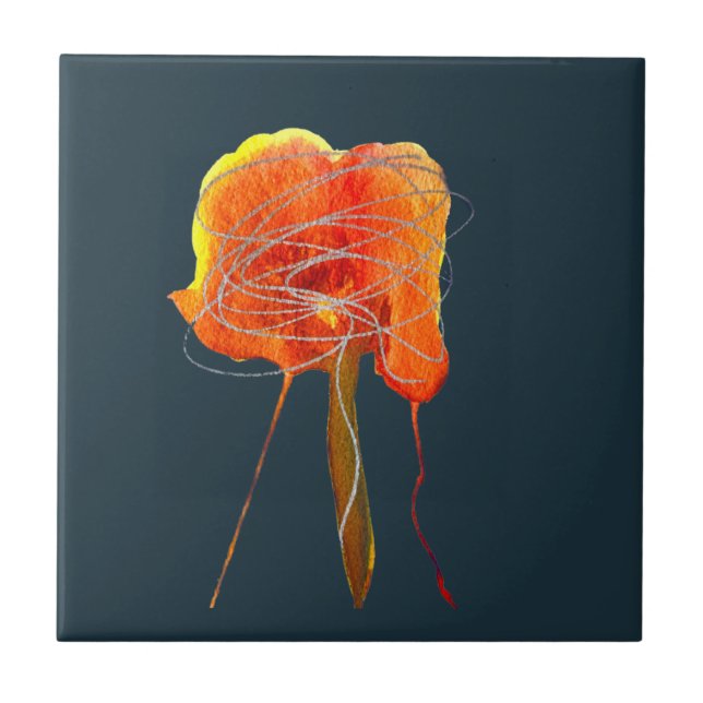 Azulejo Resumen garabato flor floral arte moderno (Frente)