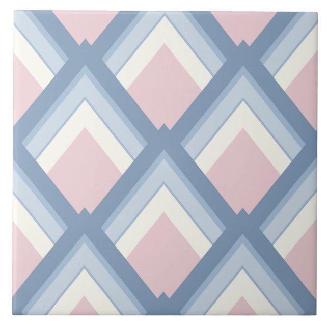 Azulejo Resumen geométrico, azul, rosa y blanco roto (Frente)