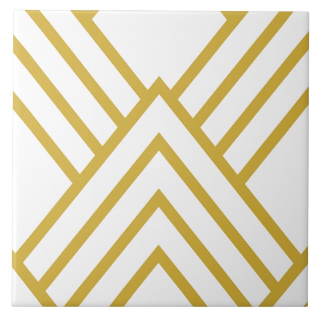 Azulejo Resumen geométrico, blanco y dorado (Frente)