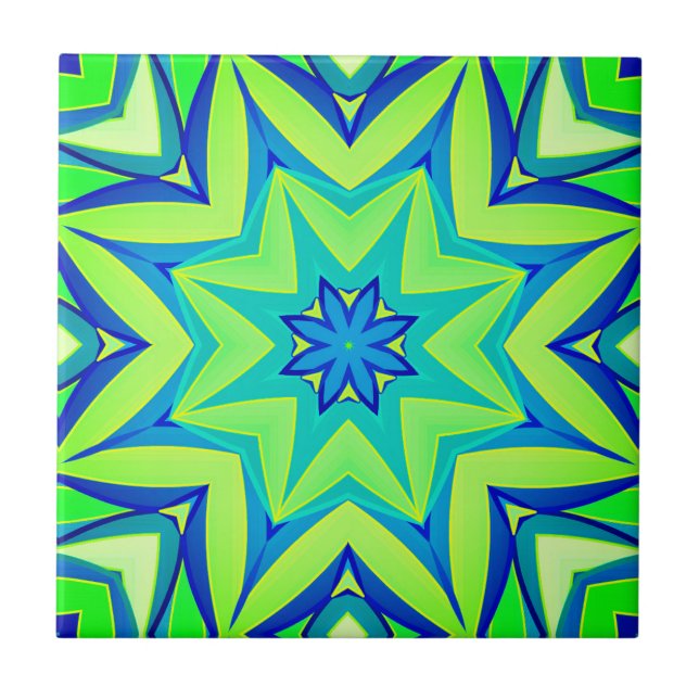 Azulejo Resumen Geométrico Estrella - Verde Lime y Azul (Frente)