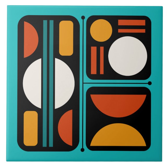 Azulejo Resumen geométrico Naranja turquesa de arte retro (Frente)