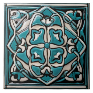 Azulejo Resumen geométrico verde y blanco de inspiración c