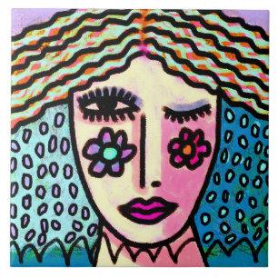 Azulejo Resumen gracioso retrato digital de una mujer