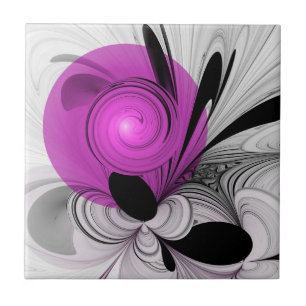 Azulejo Resumen Gris Negro Con Arte Fractal Magenta