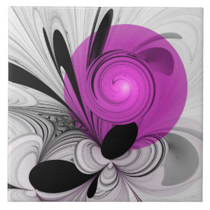 Azulejo Resumen Gris Negro Con Arte Fractal Magenta