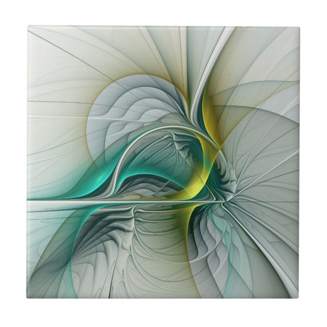 Azulejo Resumen hipnótico Fractal Verde azulado Turquesa d (Frente)