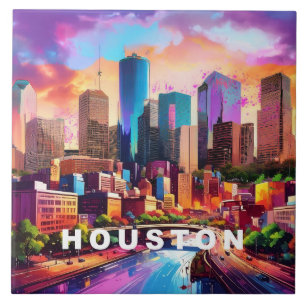 Azulejo Resumen Houston Skyline Art Moderno Cityscape