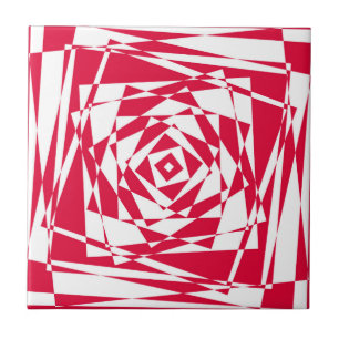 Azulejo Resumen Ilusión Óptica Cerámica Tile Rojo Blanco
