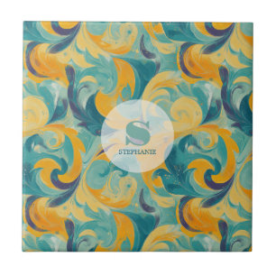 Azulejo Resumen inspirado en el verde esmeralda y el paisl