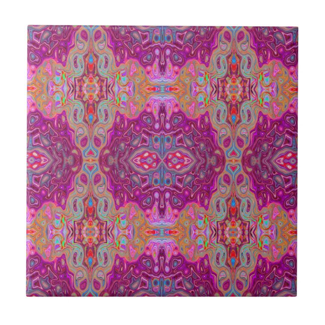 Azulejo Resumen Magenta Pink, Blue y Red Groovy Pattern (Frente)