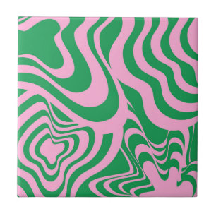 Azulejo Resumen Marble Wavy Stripe Green Pink Retro Bold