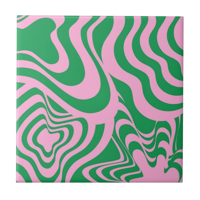 Azulejo Resumen Marble Wavy Stripe Green Pink Retro Bold (Frente)