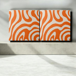 Azulejo Resumen Naranja Marble Groovy Stripe Negrita Moder