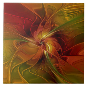 Azulejo Resumen Naranja rojo Brown Flor de arte fractal ve