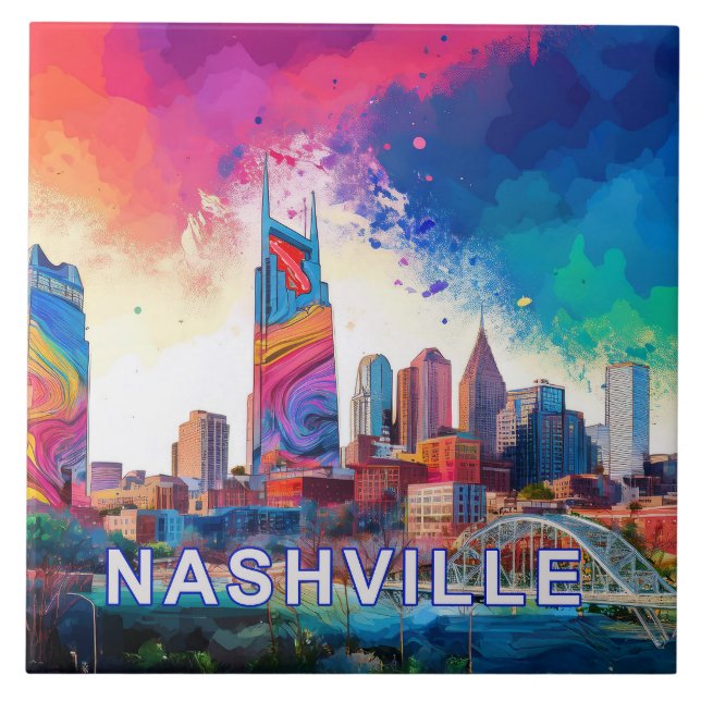 Azulejo Resumen Nashville Skyline Art Moderno Cityscape (Frente)