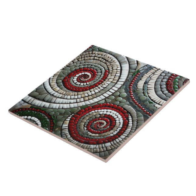 Azulejo Resumen Navidades rojos patrón de espiral (Lado)