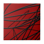 Azulejo Resumen negro rojo moderno<br><div class="desc">La cerámica de arte abstracto de diseño moderno,  rojo y negro,  presenta un diseño lineal orgánico. Decoración de estilo contemporáneo en casa</div>
