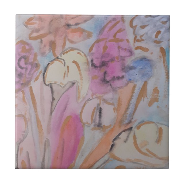 Azulejo Resumen Pastel Floral Cerámica Tile (Frente)