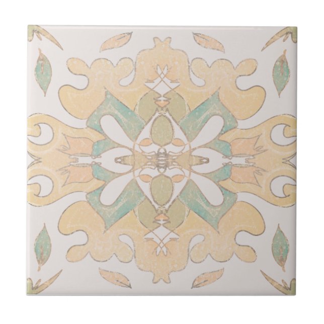 Azulejo Resumen Peach y Green Botanamic Tile (Frente)