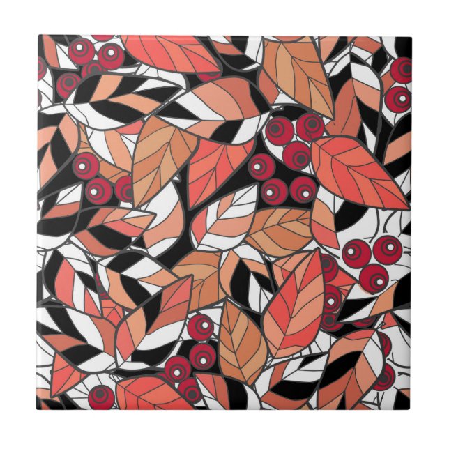 Azulejo Resumen personalizado deja bayas negras (Frente)