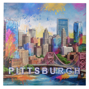 Azulejo Resumen Pittsburgh Skyline Art Moderno Cityscape